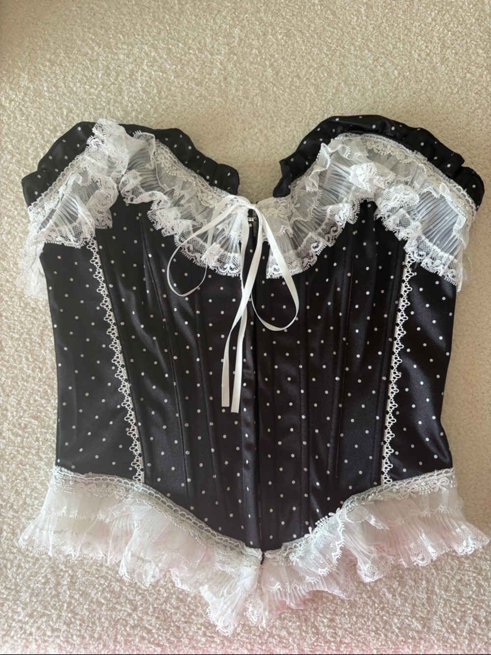 Black Polka Dot Lace Trim Corset Top